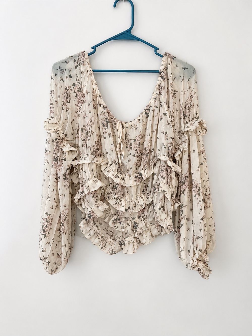 Pinc Cream Floral Ruffle Peasant Blouse